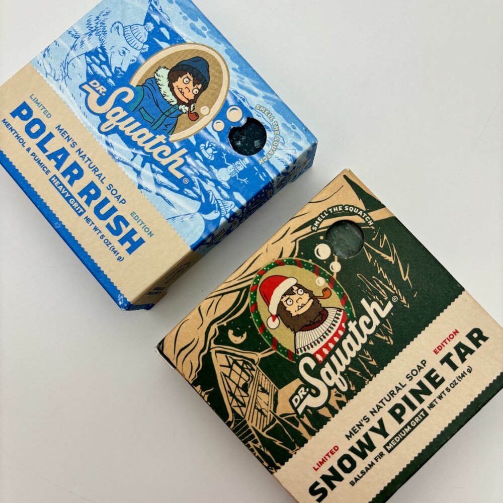 Dr. Squatch Men's Limited Edition POLAR RUSH & SNOWY PINE TAR Soap Bars NEW